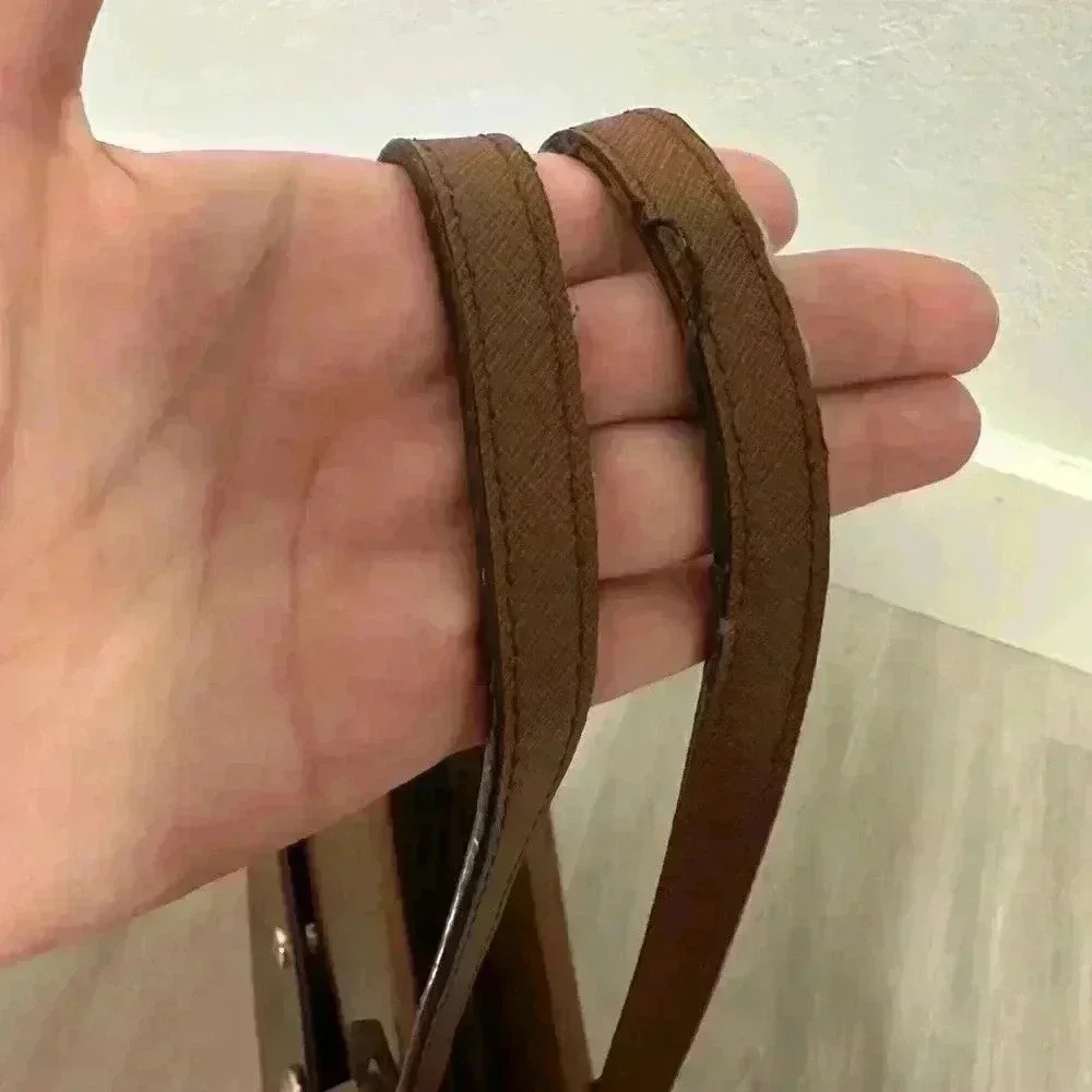 Michael Kors Tote Bag Brown Leather Shoulder Bag MK Charm Gold Hardware - Picture 6 of 14